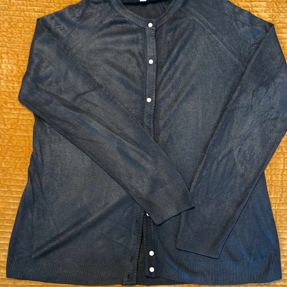 Women’s Navy Blue Sweater, size xl, pearl bead buttons